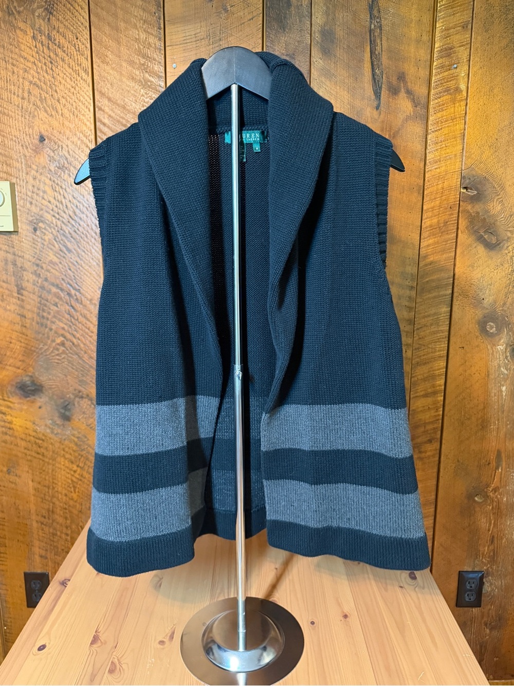 Lauren Ralph Lauren Draped Open Knit Sweater Vest M Preppy Old Money Capsule